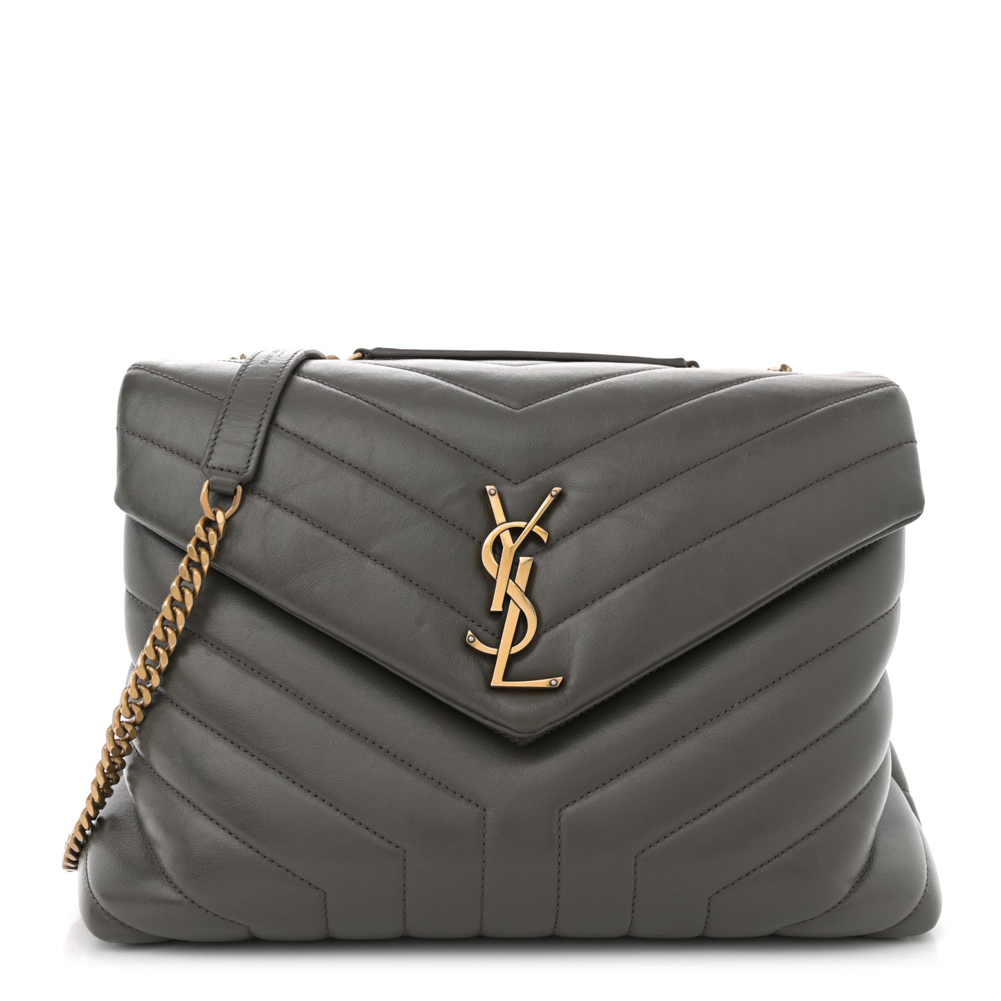 Calfskin Y Quilted Monogram Medium Loulou Chain Satchel Pebble