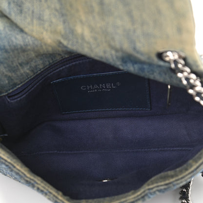 Chanel Denim Quilted Camellia Embroidered Medium Flap Blue 7 of 10