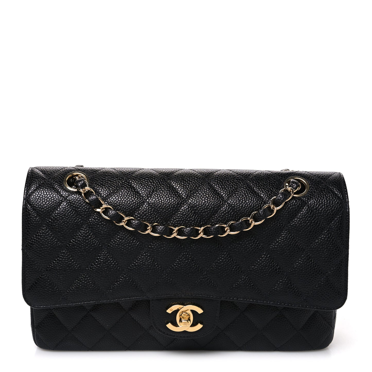 Caviar Quilted Medium Double Flap Black
