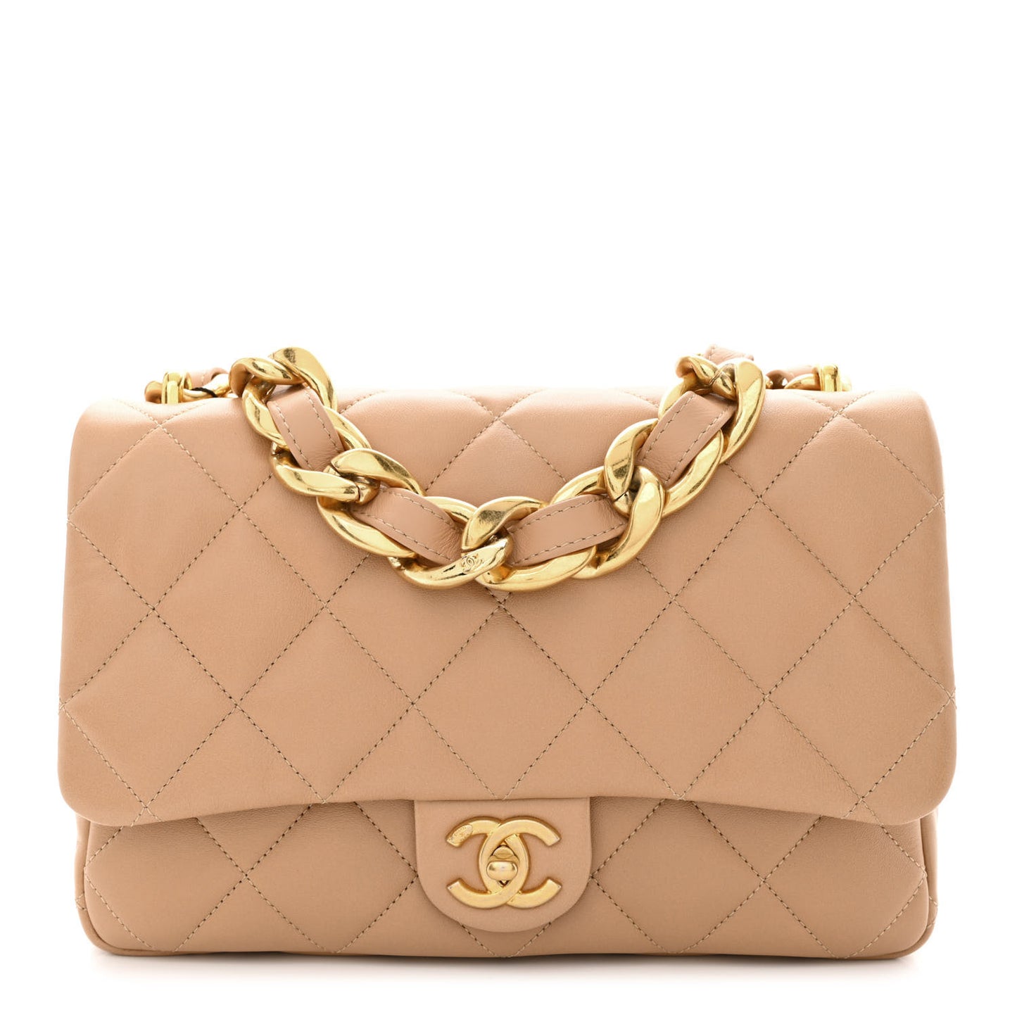 Lambskin Quilted Large CC Funky Town Flap Beige