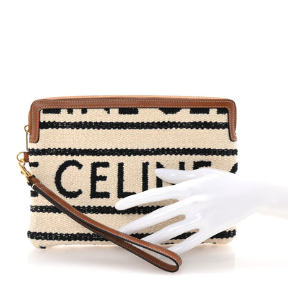 Celine All Over Textile Calfskin Striped Small Pouch White Black White Black 2 of 7
