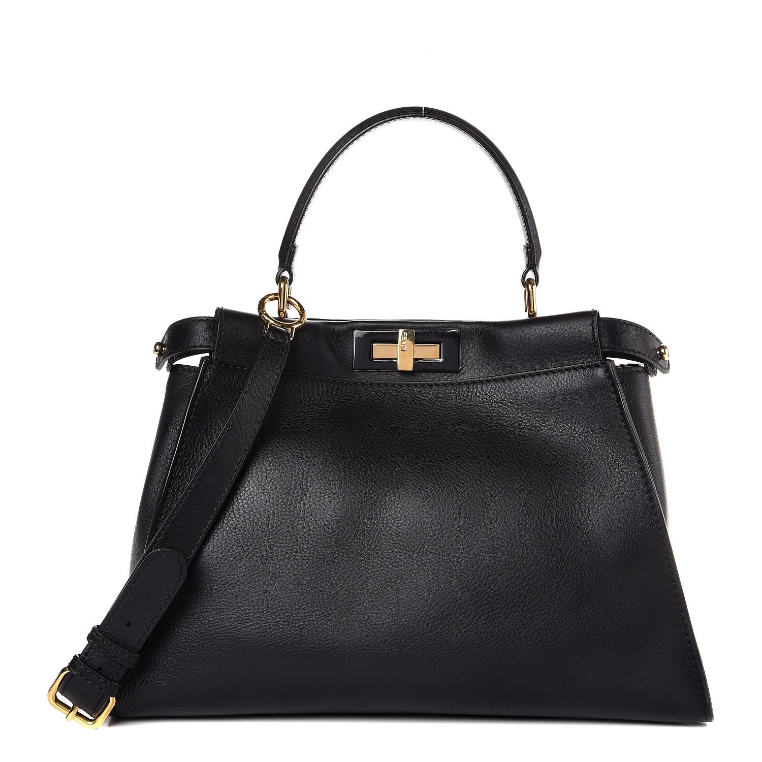 Fendi Vitello Seta Shiny Nappa Medium Peekaboo Iconic Satchel Black 1 of 8