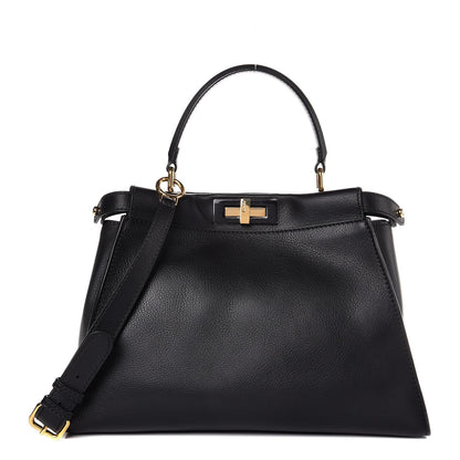 Fendi Vitello Seta Shiny Nappa Medium Peekaboo Iconic Satchel Black 1 of 8