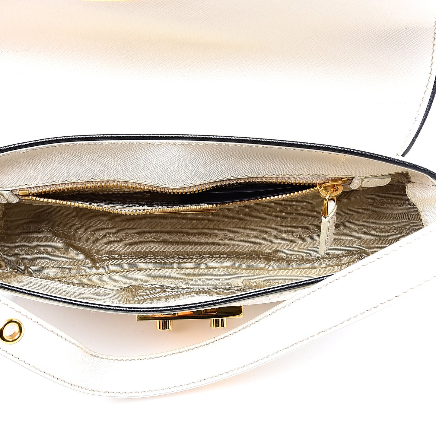 Saffiano Perforated Pushlock Flap Bag Talco Black