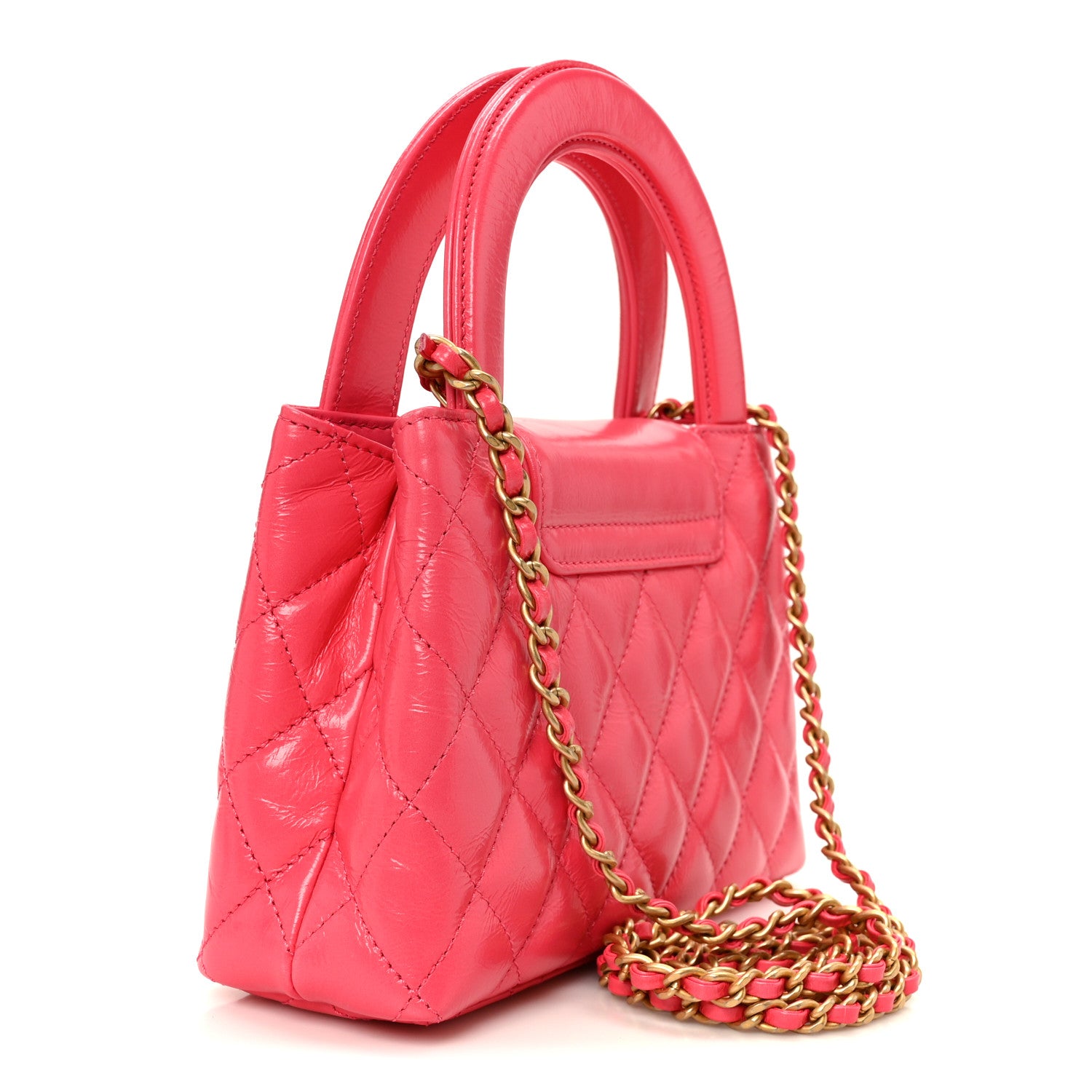 Chanel Shiny Aged Calfskin Quilted Nano Kelly Shopper Fuchsia 3 of 11