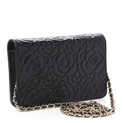 Chanel Caviar Camellia Embossed Wallet On Chain WOC Black 3 of 11