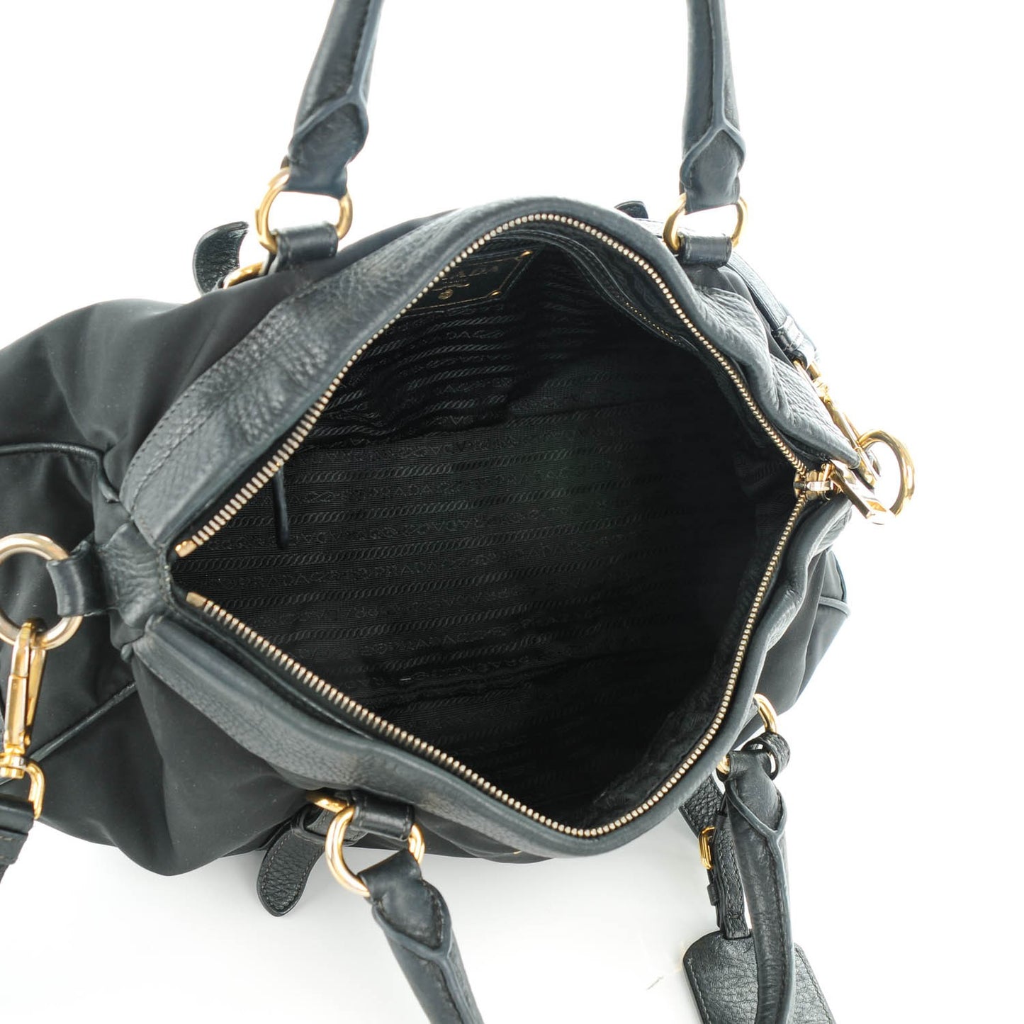Nylon Vitello Daino Shopping Satchel Black