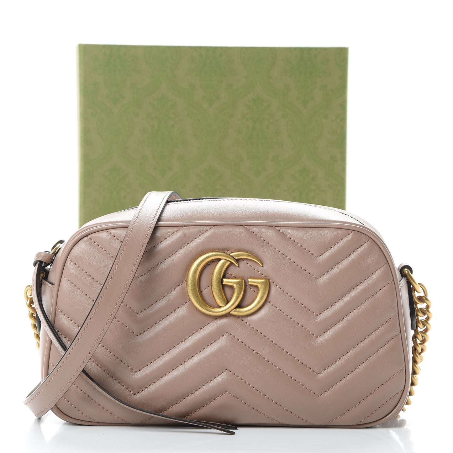 Calfskin Matelasse Small GG Marmont Chain Shoulder Bag Porcelain Rose