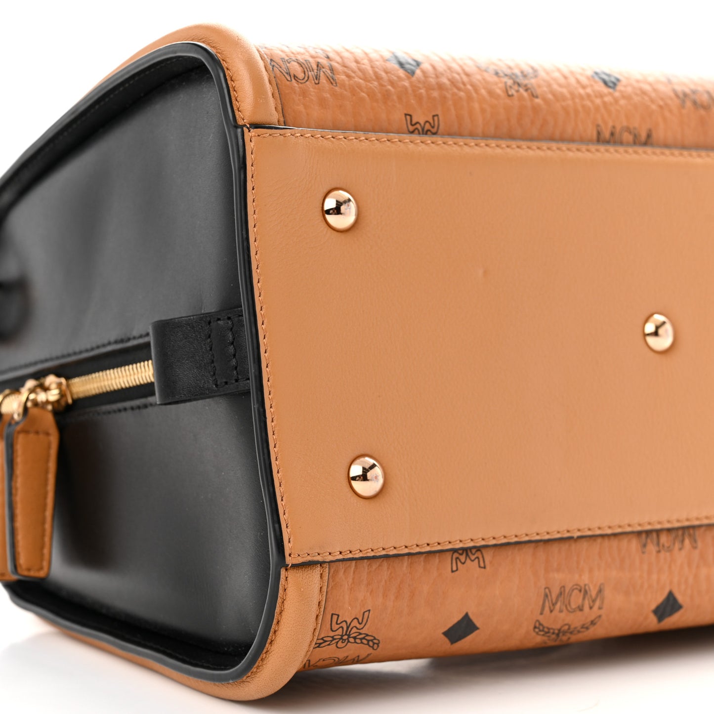 Visetos Calfskin Boston Bag Cognac Black
