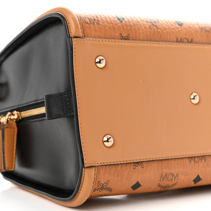 MCM Visetos Calfskin Boston Bag Cognac Black 8 of 13