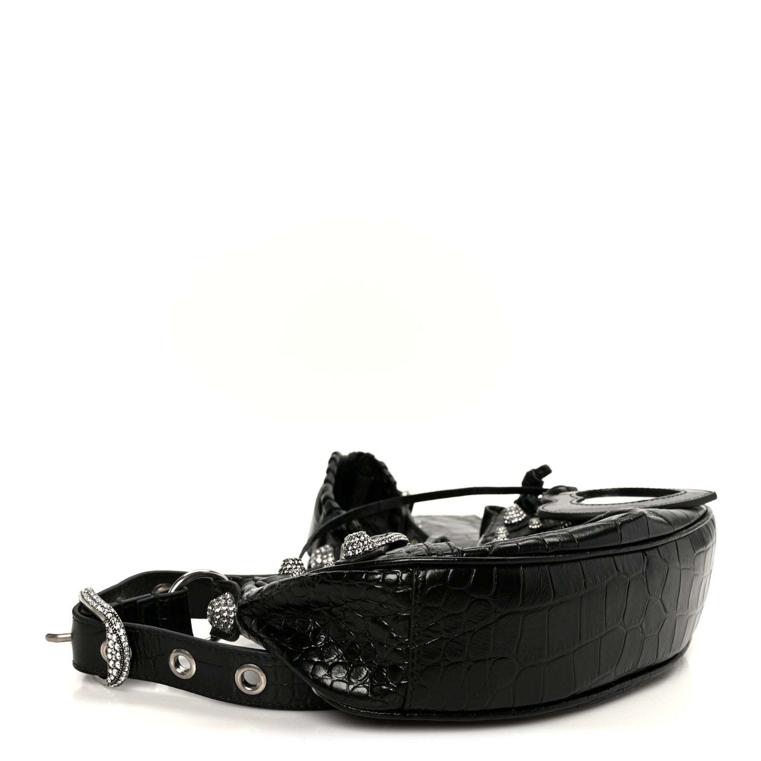 Balenciaga Extra Supple Calfskin Crystal Crocodile Embossed Le Cagole Shoulder Bag XS Black 4 of 10
