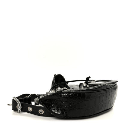 Balenciaga Extra Supple Calfskin Crystal Crocodile Embossed Le Cagole Shoulder Bag XS Black 4 of 10