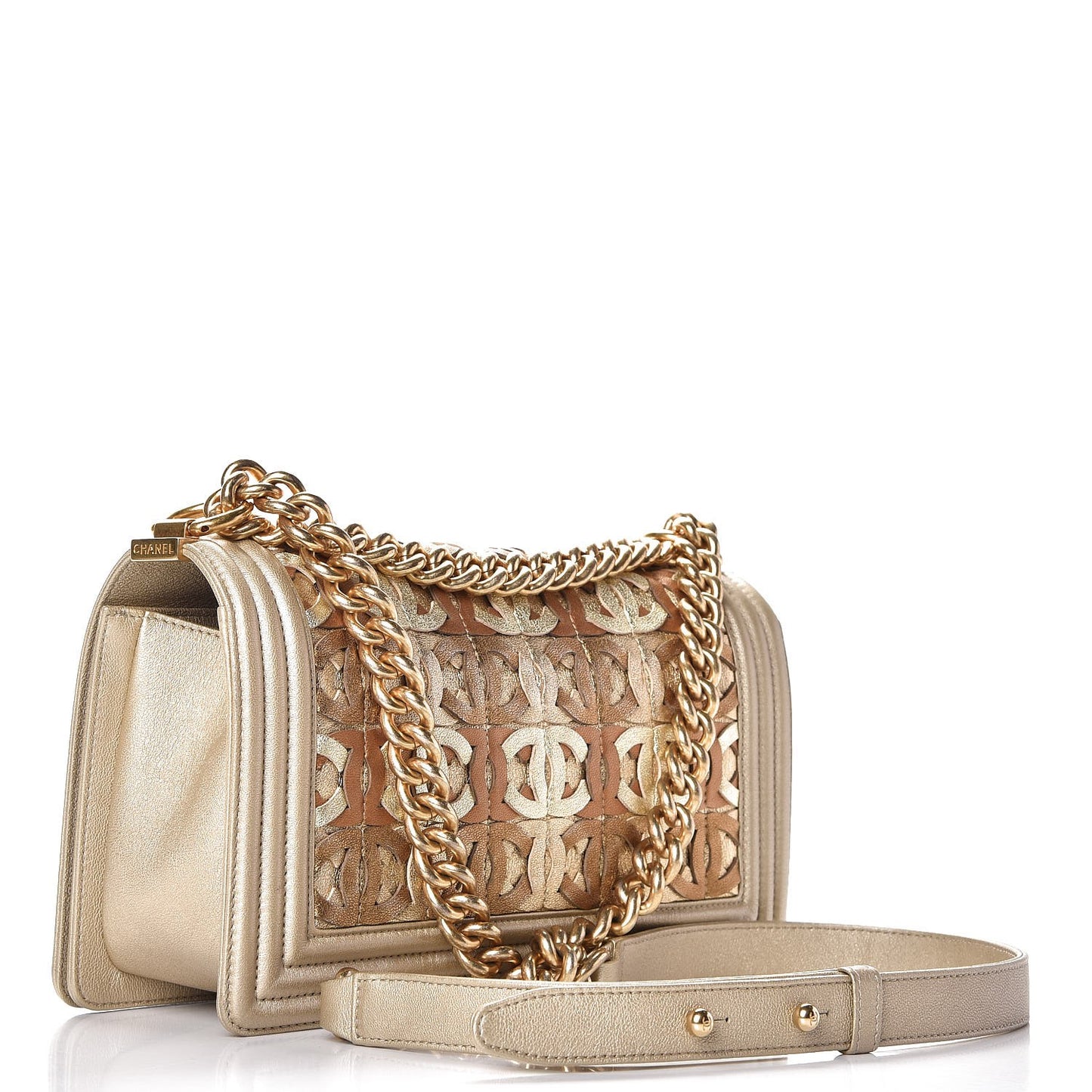 Metallic Lambskin Medium Golden CC Boy Flap Dark Gold