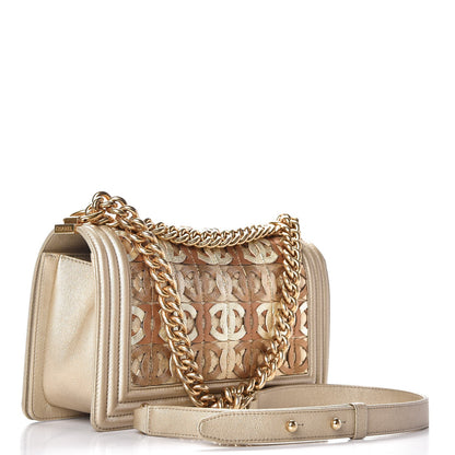 Chanel Metallic Lambskin Medium Golden CC Boy Flap Dark Gold 3 of 8