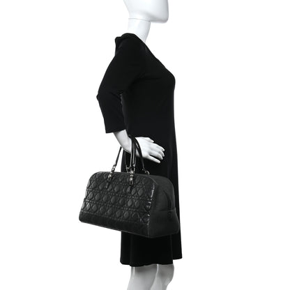 Christian Dior Denim Patent Perforated Cannage Satchel Black 2 of 14