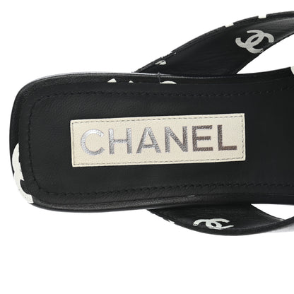 Chanel Lambskin Printed CC Thong Sandals 37 Black White 5 of 10