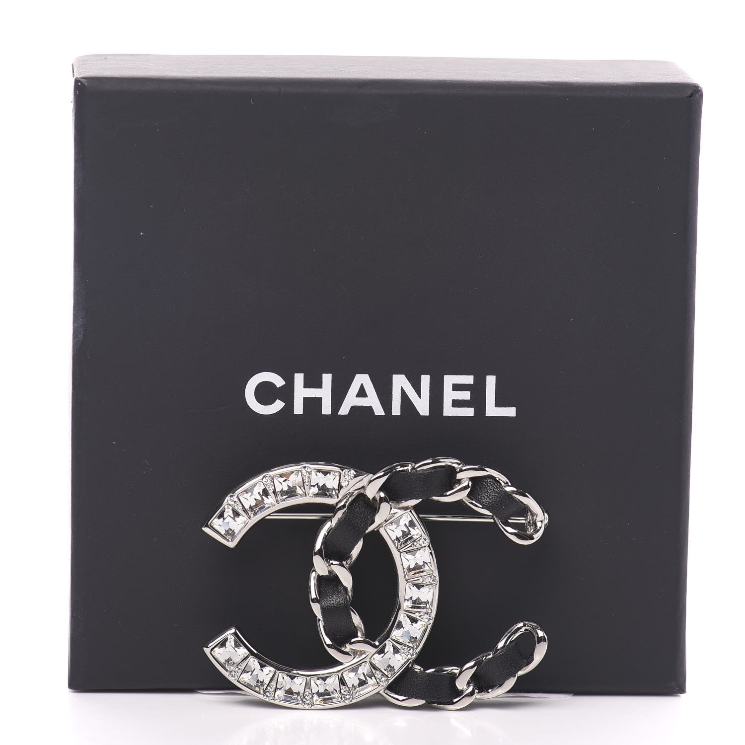 Chanel Lambskin Baguette Crystal CC Brooch Black Silver 5 of 5