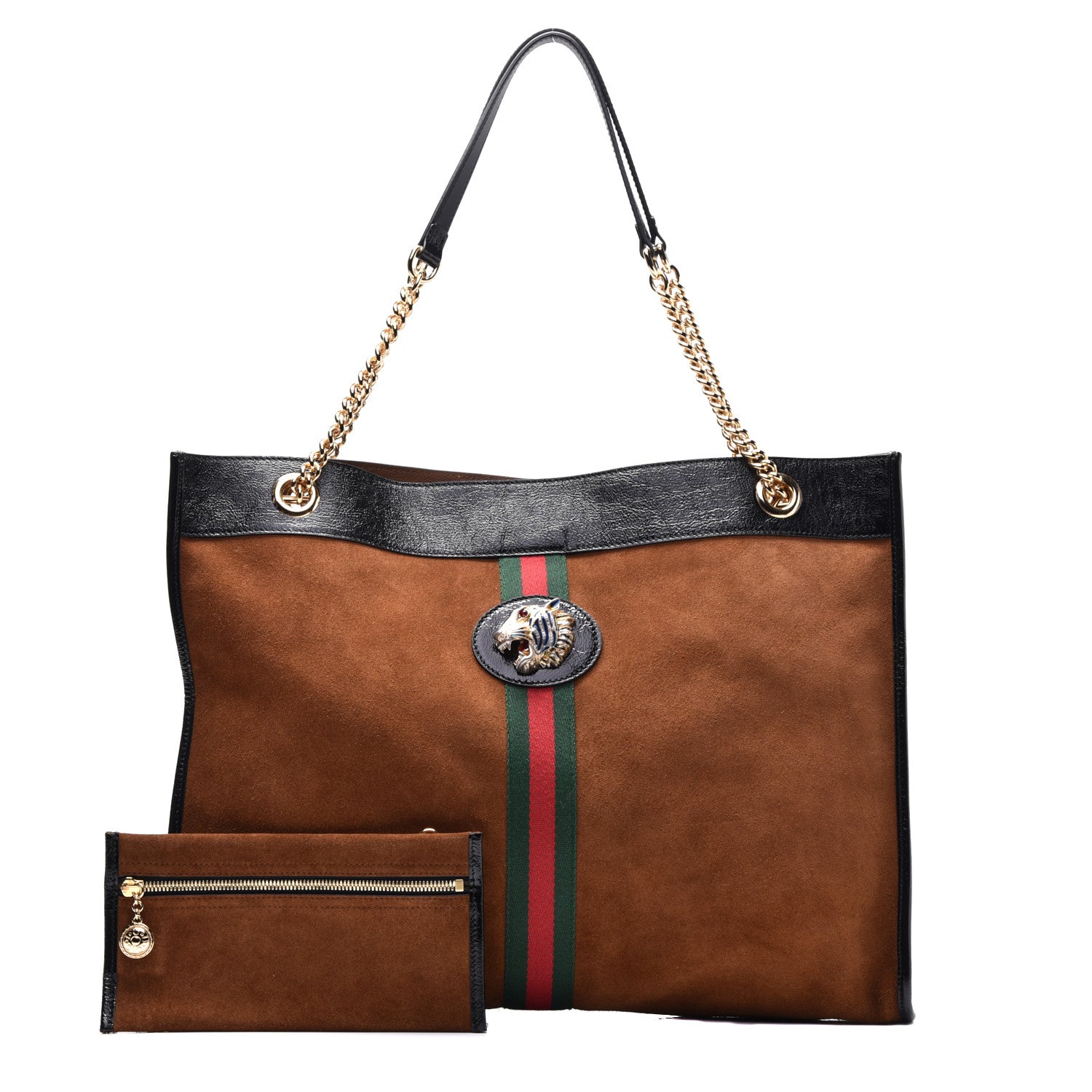 Gucci Suede Patent Large Rajah Chain Tote Nocciola Black 1 of 9