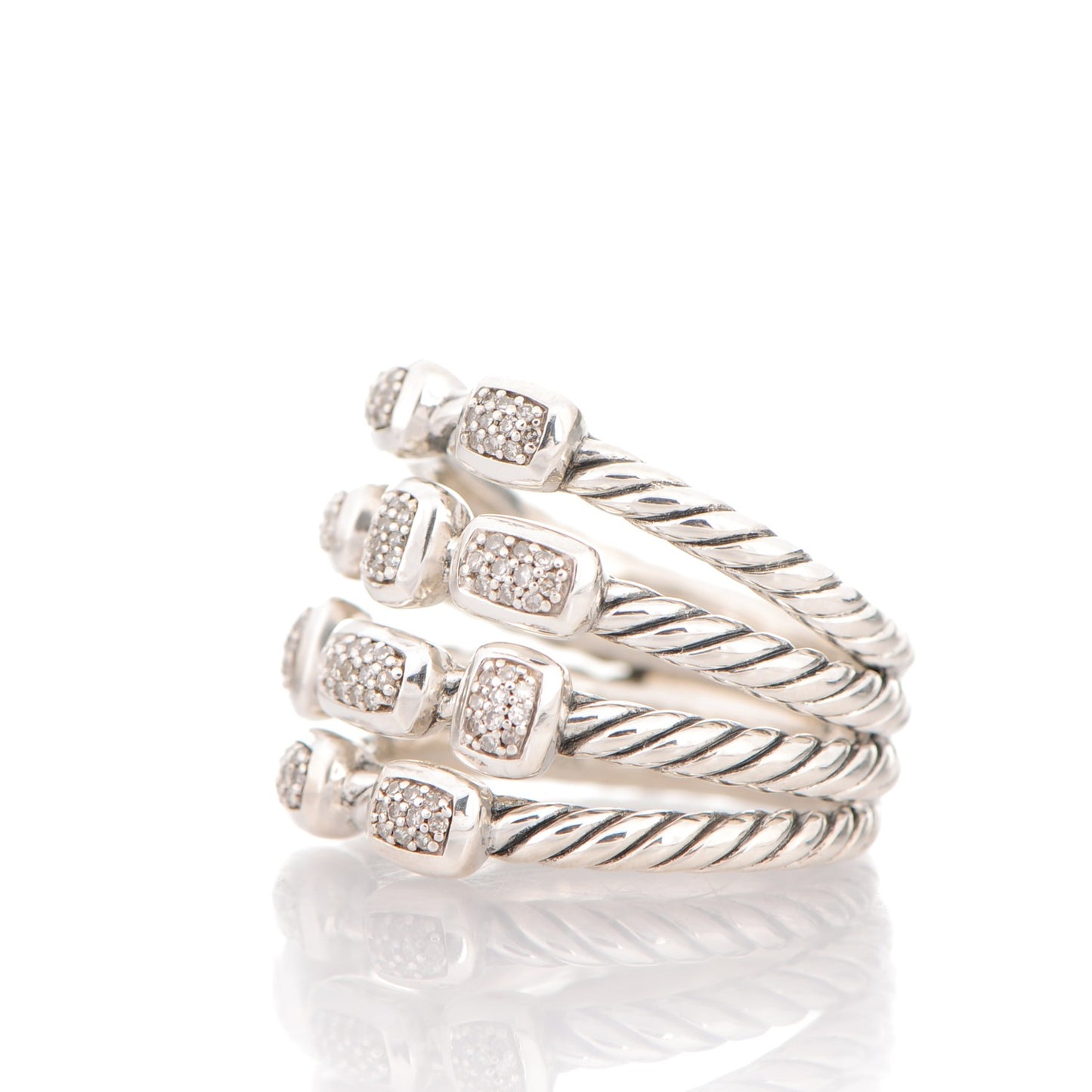 Sterling Silver Diamond Confetti 4 Row Ring 8