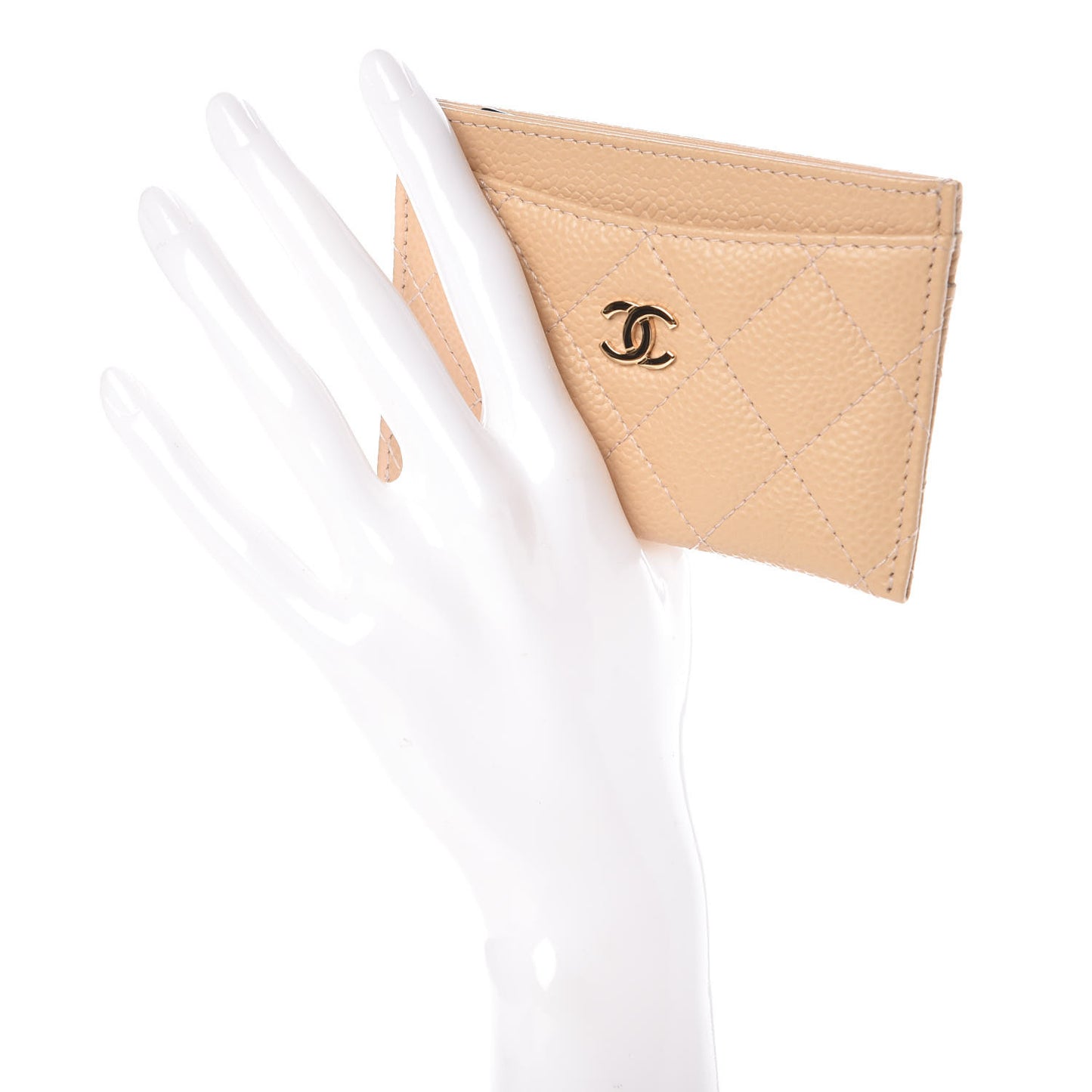 Caviar Quilted Card Holder Beige