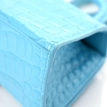 Balenciaga Shiny Calfskin Crocodile Embossed Hourglass Top Handle Bag XS Azur 8 of 11