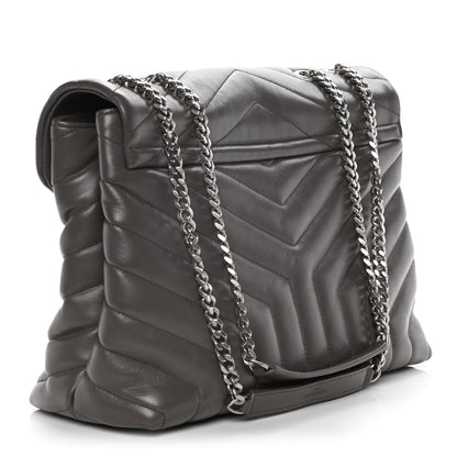 Saint Laurent Calfskin Y Quilted Monogram Medium Loulou Chain Satchel Earth 3 of 17