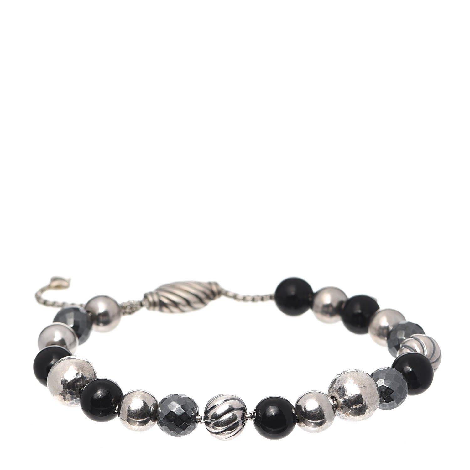 David Yurman Sterling Silver Black Onyx Hematite 8mm Elements Bead Bracelet 1 of 4