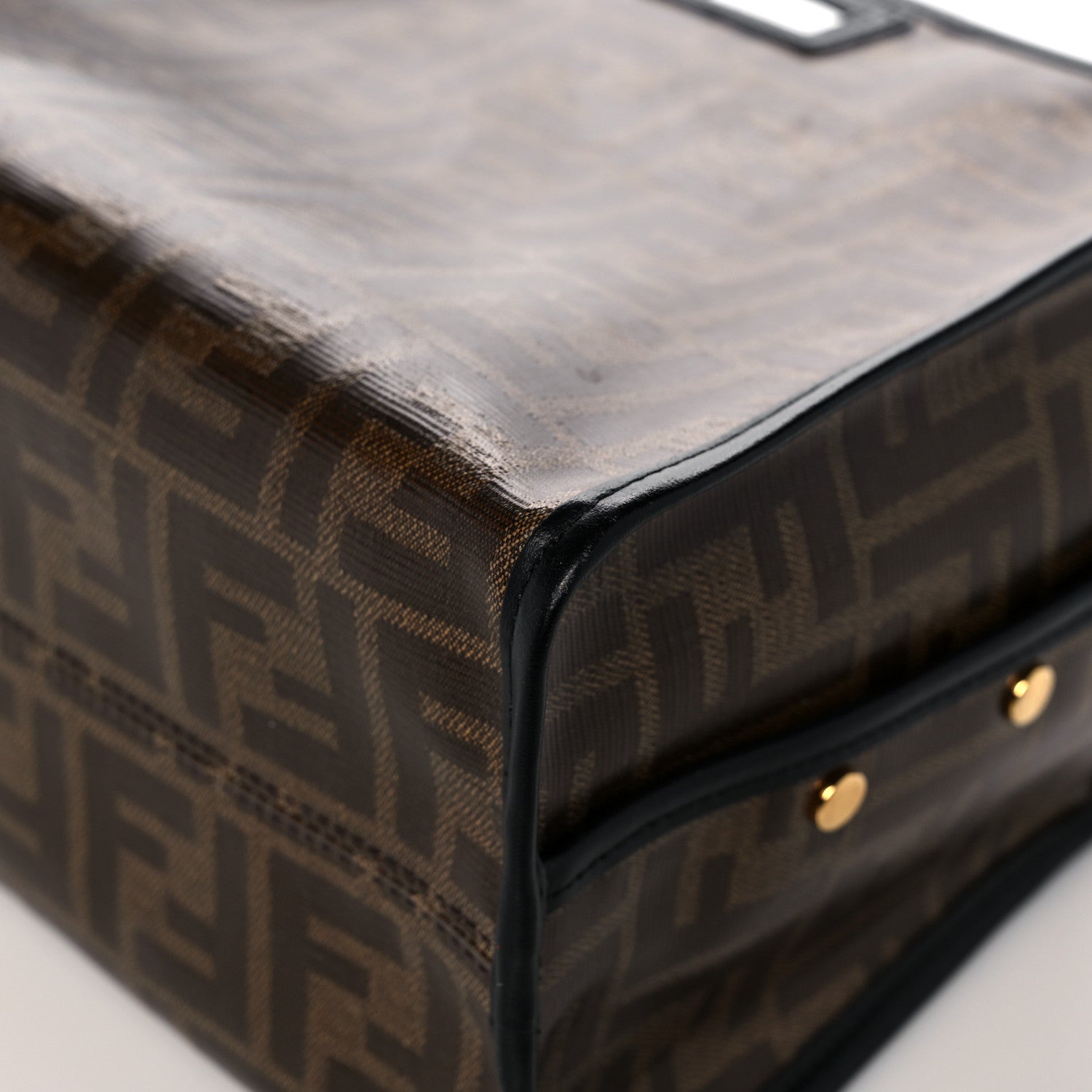 Fendi Glazed Fabric Vitello Century FF 1974 Stamp Patch Mini Peekaboo Defender Cover Mogano Panna Black 12 of 12