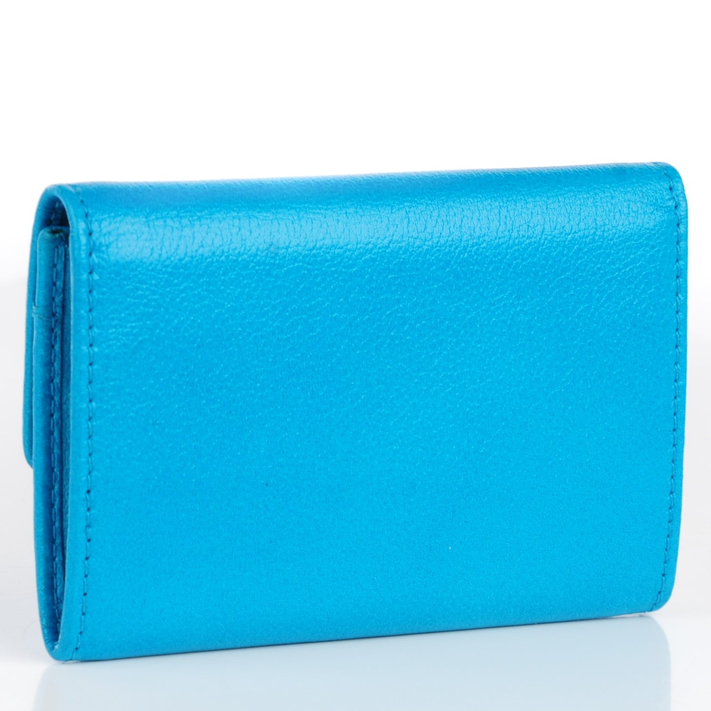 Goatskin Camellia Embossed Flap Card Holder Wallet Turquoise
