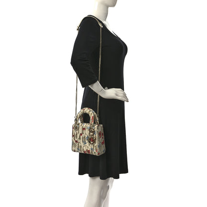 Christian Dior Calfskin Hibiscus Printed Embroidered Mini Lady Dior Beige Multicolor 2 of 8