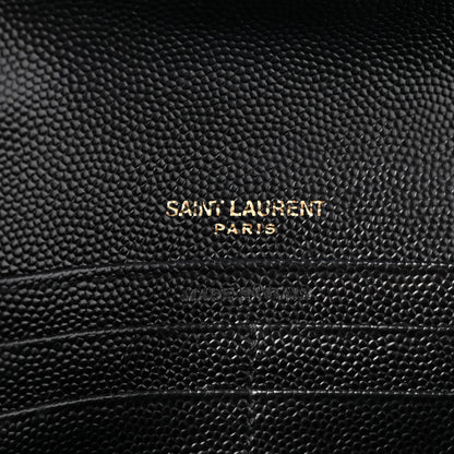 Saint Laurent Grain De Poudre Matelasse Chevron Monogram Flap Wallet Black 7 of 10