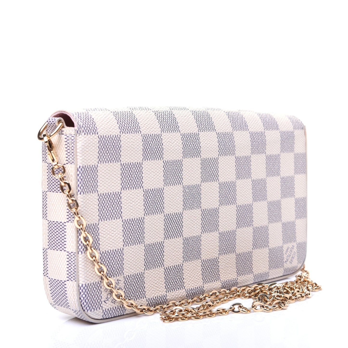 Damier Azur Pochette Felicie Chain Wallet Rose Ballerine