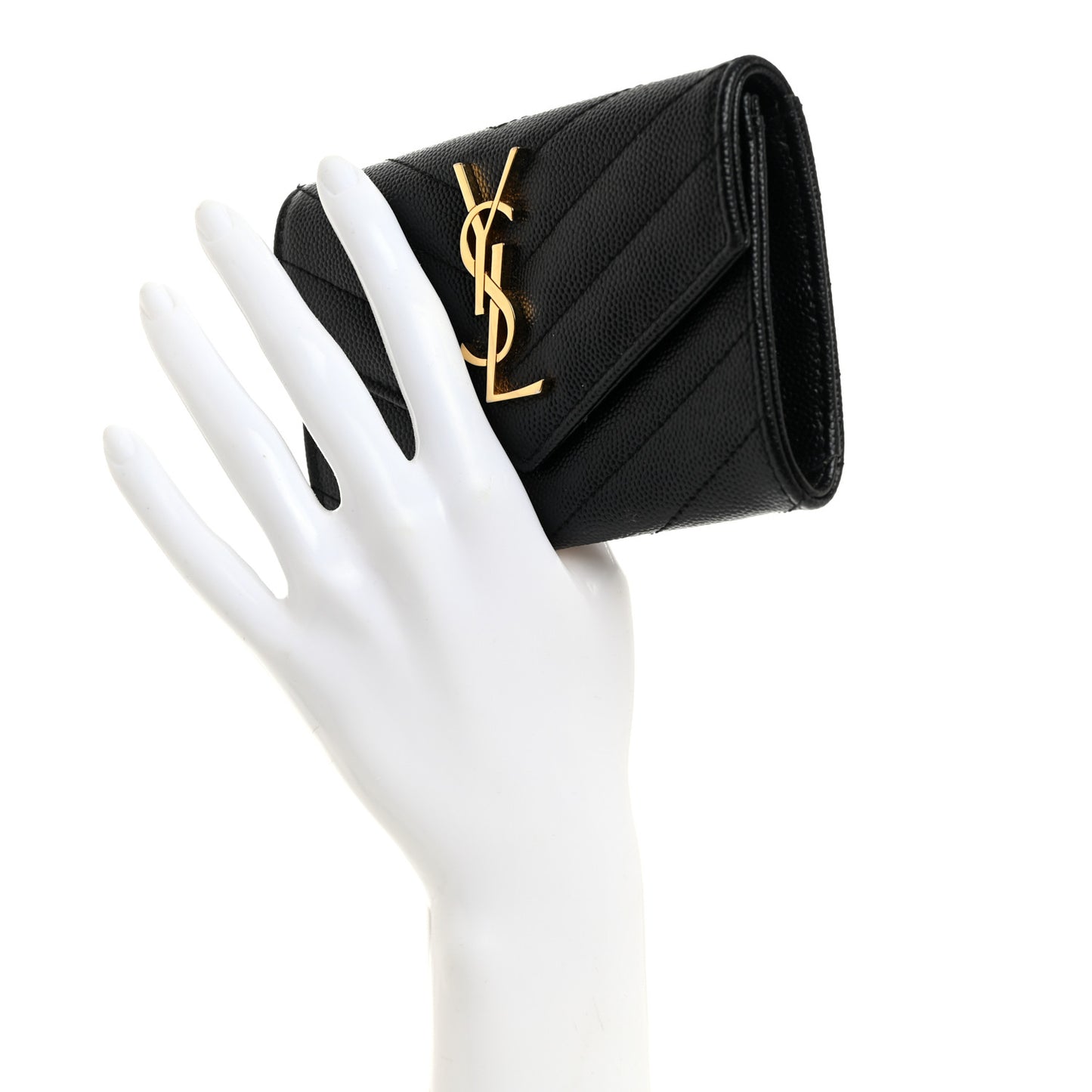 Grain De Poudre Matelasse Chevron Small Monogram Envelope Wallet Black