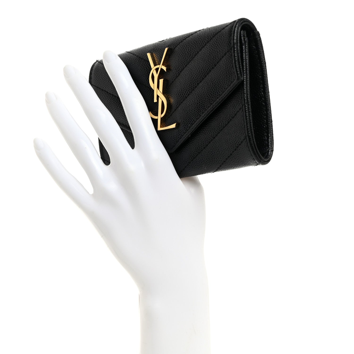 Saint Laurent Grain De Poudre Matelasse Chevron Small Monogram Envelope Wallet Black 2 of 7