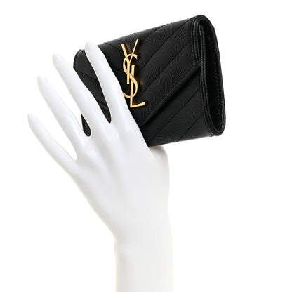 Saint Laurent Grain De Poudre Matelasse Chevron Small Monogram Envelope Wallet Black 2 of 7
