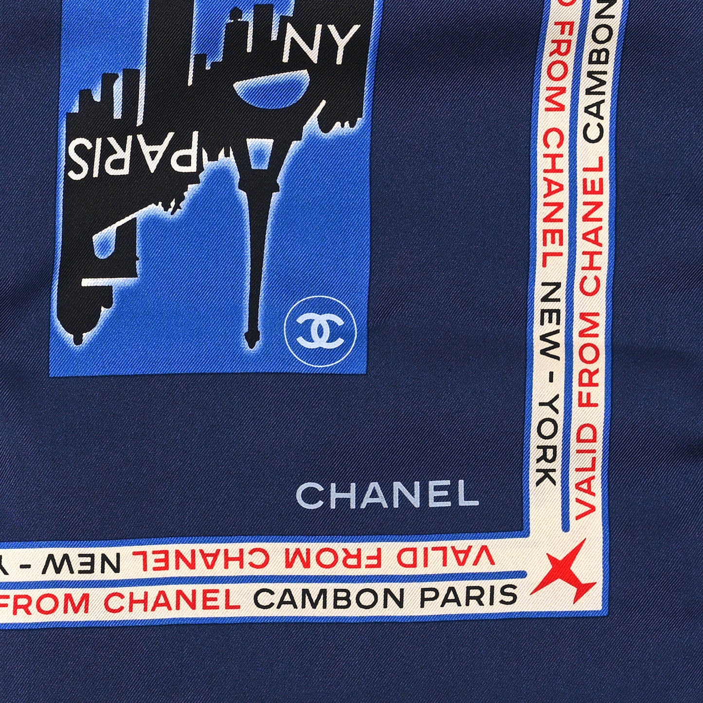 Silk CC Travel Stamps Square Scarf Navy