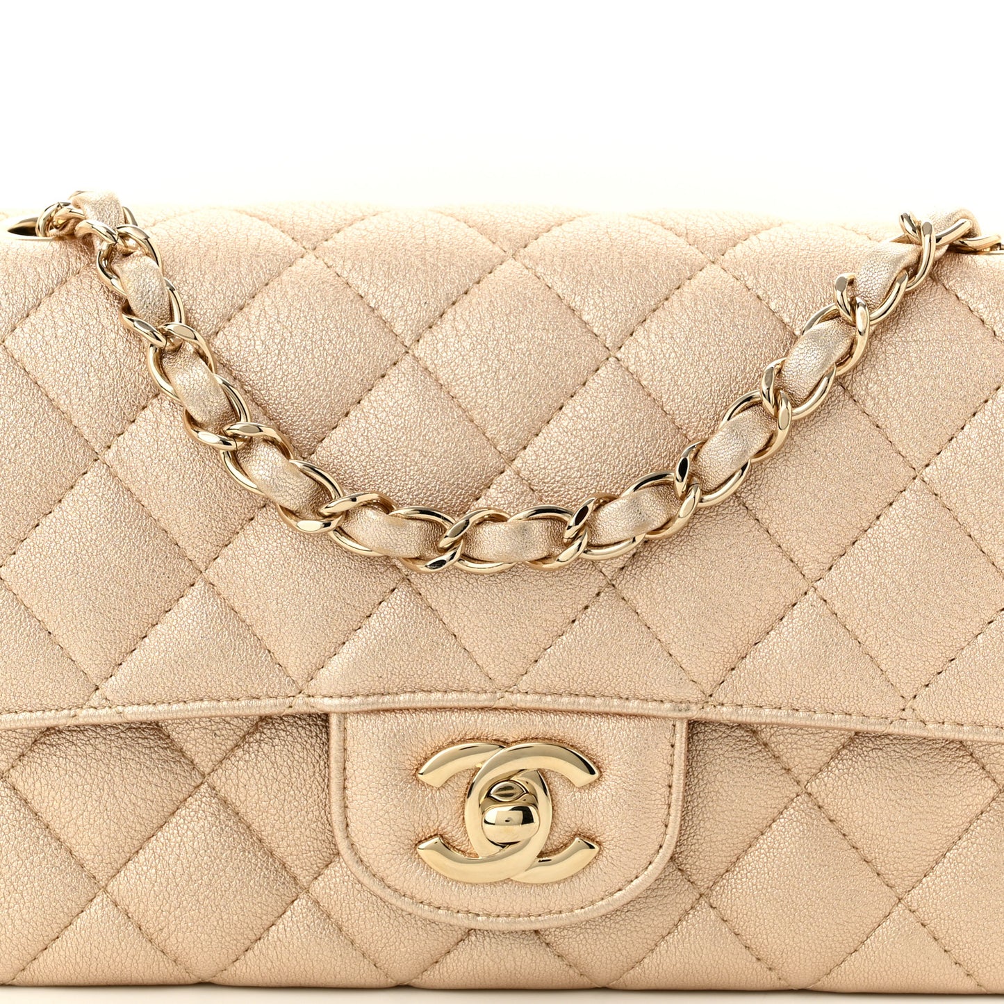 Metallic Lambskin Quilted Mini Rectangular Flap Gold