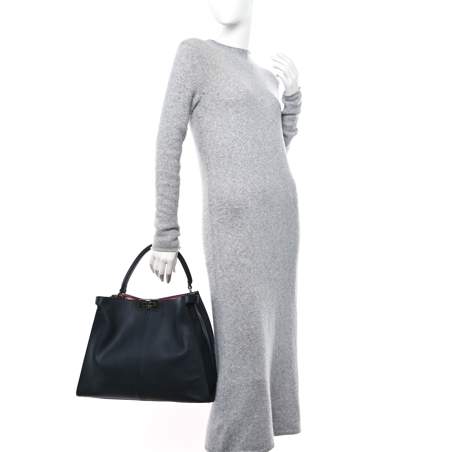 Fendi Vitello Seta Century Large Peekaboo X-Lite Black Notte Flamingo 2 of 16