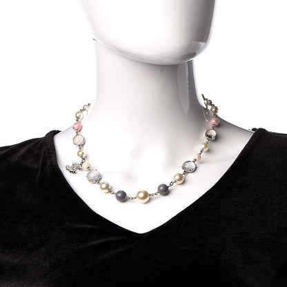 Chanel Pearl Bead Crystal CC Short Necklace Pink Grey Silver 2 of 7