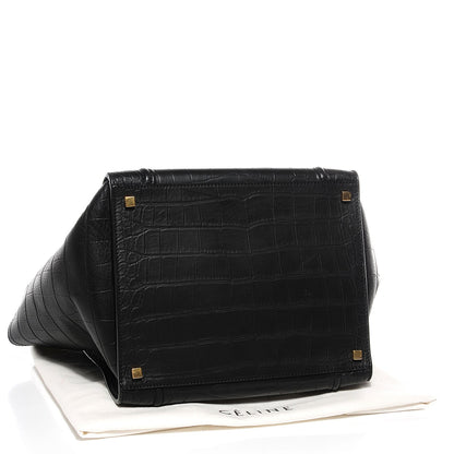 Celine Crocodile Embossed Medium Phantom Luggage Black 4 of 7