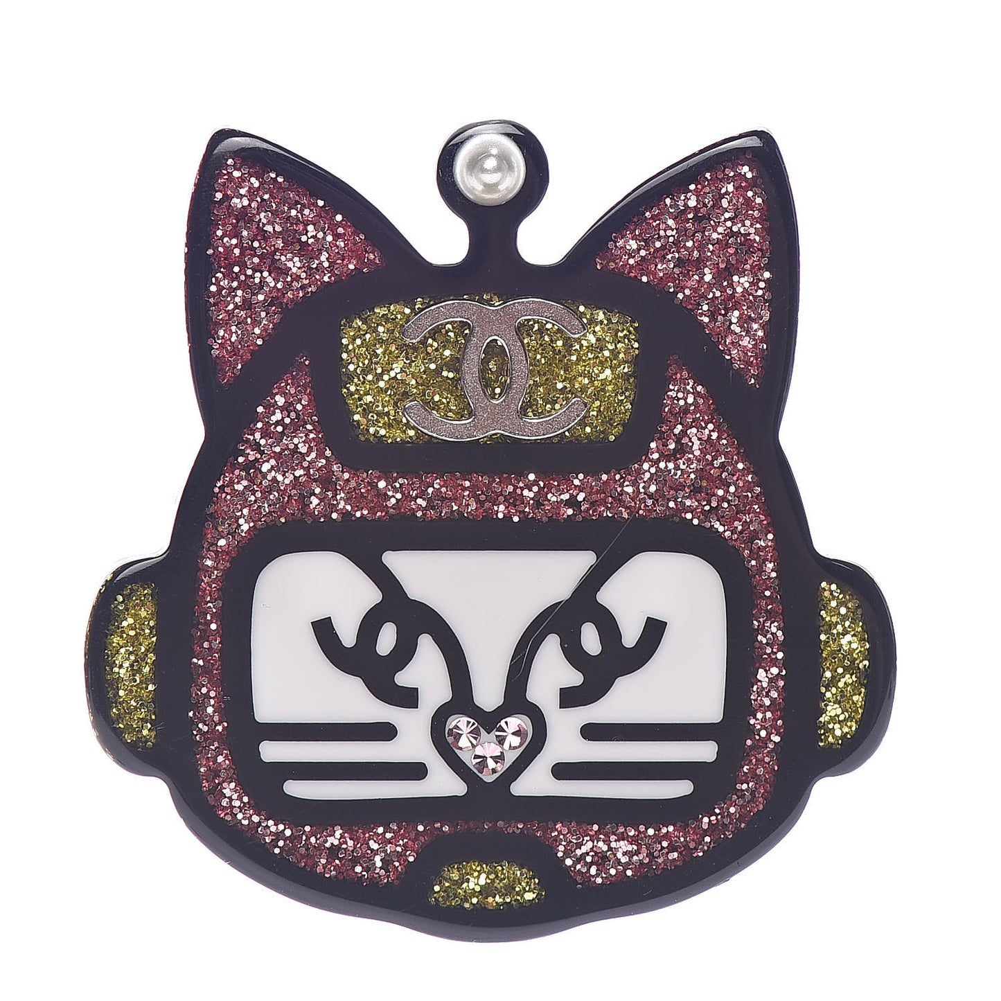 Resin Emoji Robot Cat Brooch Pink Yellow