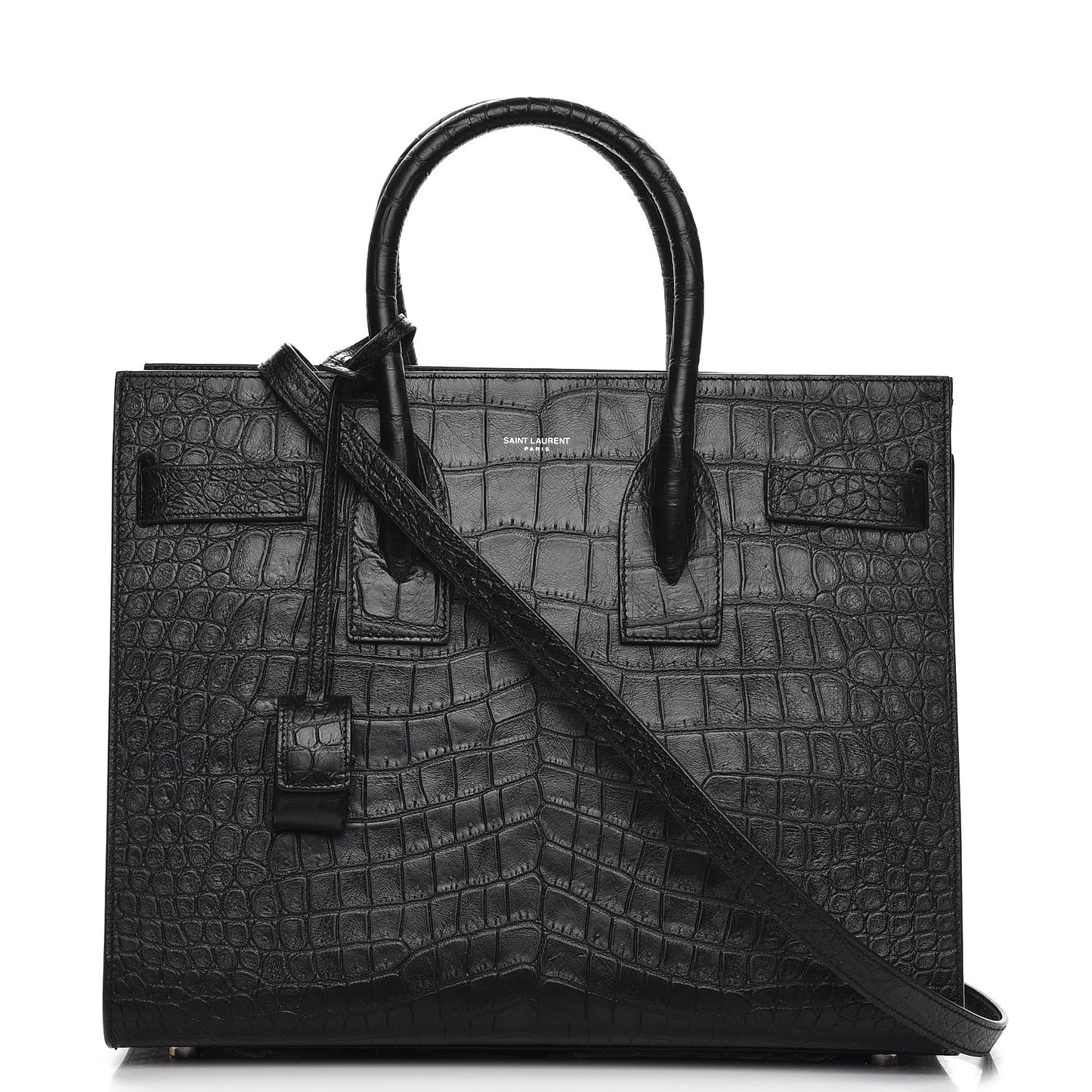 Calfskin Crocodile Embossed Small Sac de Jour Black