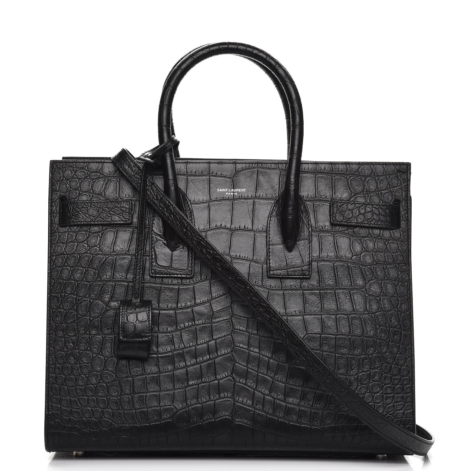 Saint Laurent Calfskin Crocodile Embossed Small Sac de Jour Black 1 of 8
