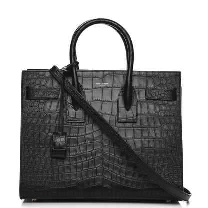 Saint Laurent Calfskin Crocodile Embossed Small Sac de Jour Black 1 of 8