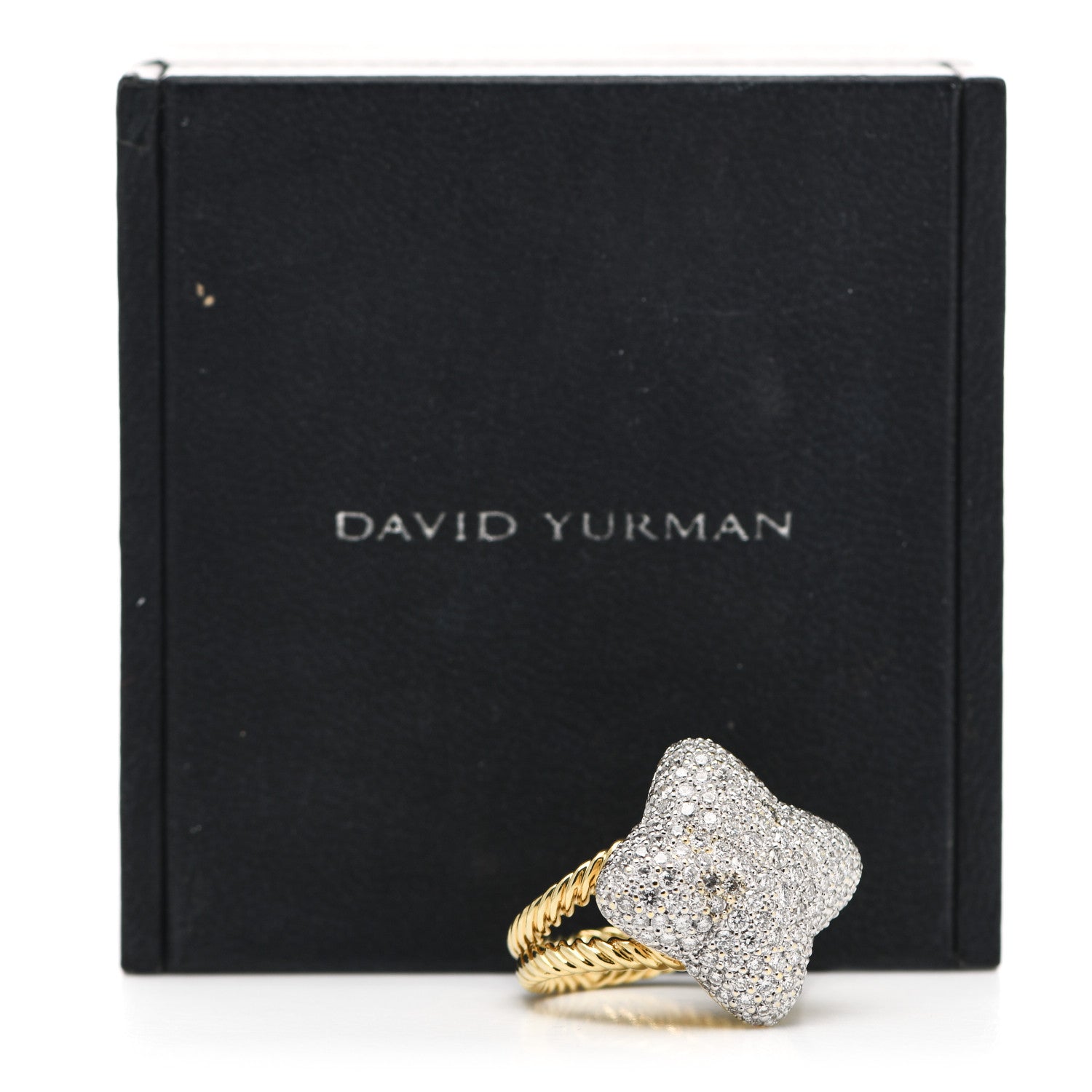 David Yurman 18K Yellow Gold Diamond Pave 23mm Quatrefoil Ring 52 6 7 of 7