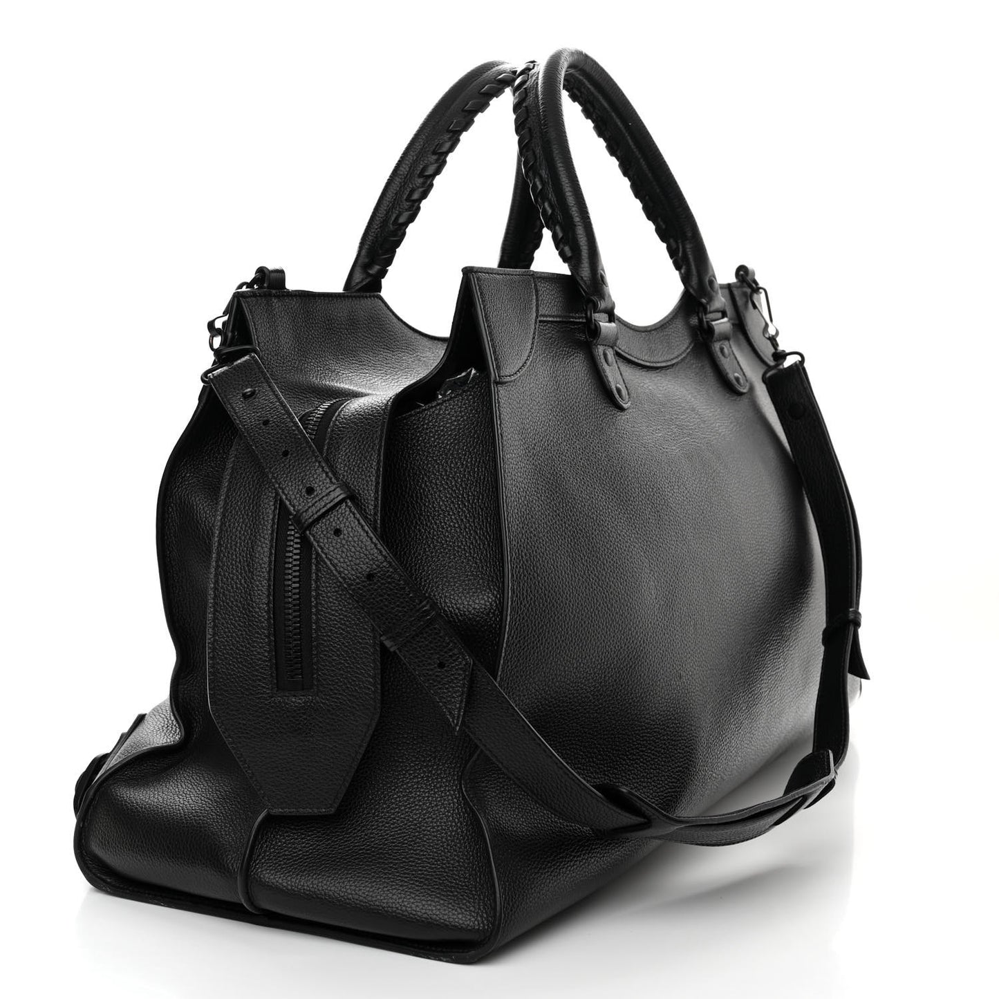 Grained Calfskin Neo Classic Black Hardware Large Top Handle Bag Black