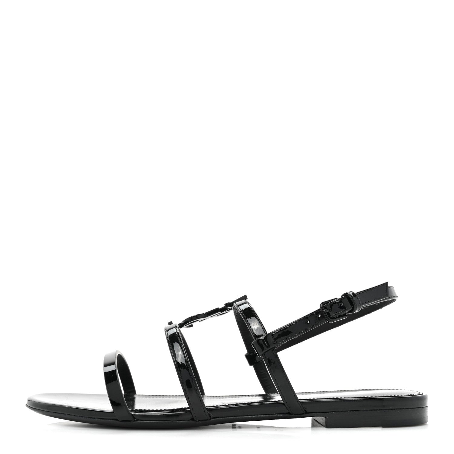 Saint Laurent Patent Calfskin Cassandra Monogram Sandals 37 Black 1 of 10