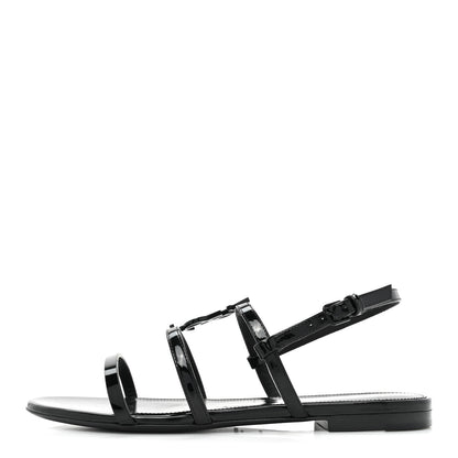 Saint Laurent Patent Calfskin Cassandra Monogram Sandals 37 Black 1 of 10