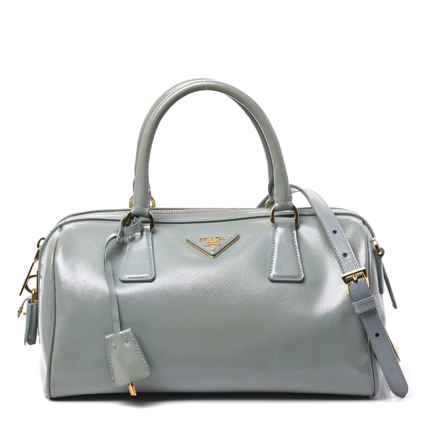 Prada Saffiano Vernice Bowler Acquamarina 1 of 13