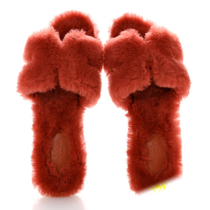 Hermes Woolskin Oran Sandals 39.5 Rouge De Turin 2 of 9